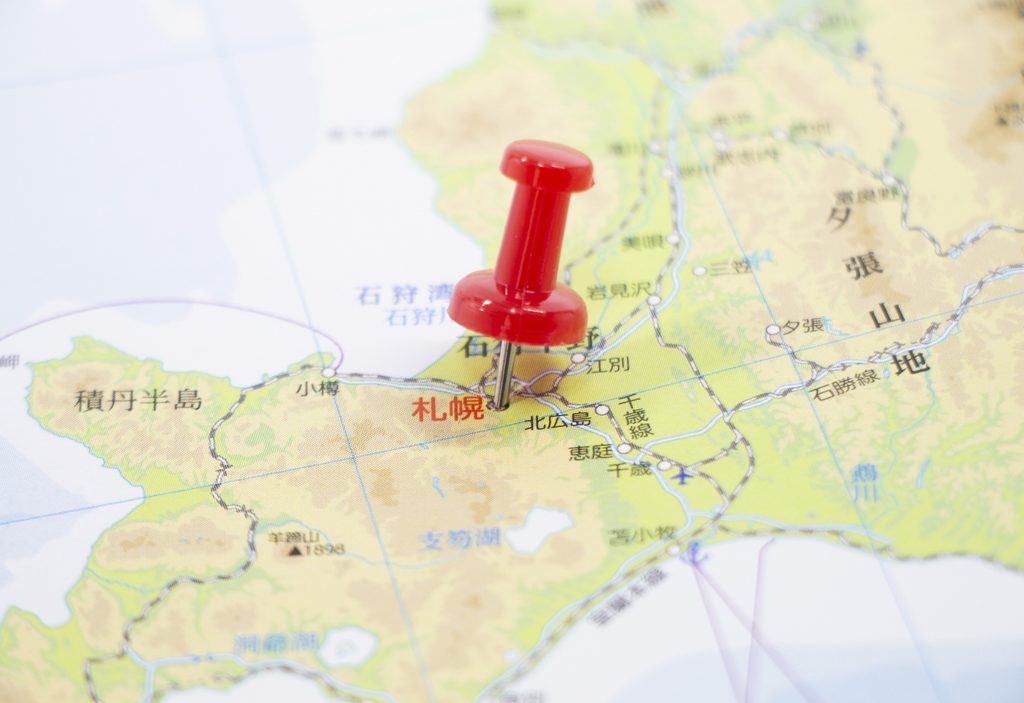 地図の札幌市のところにピンが刺さっている